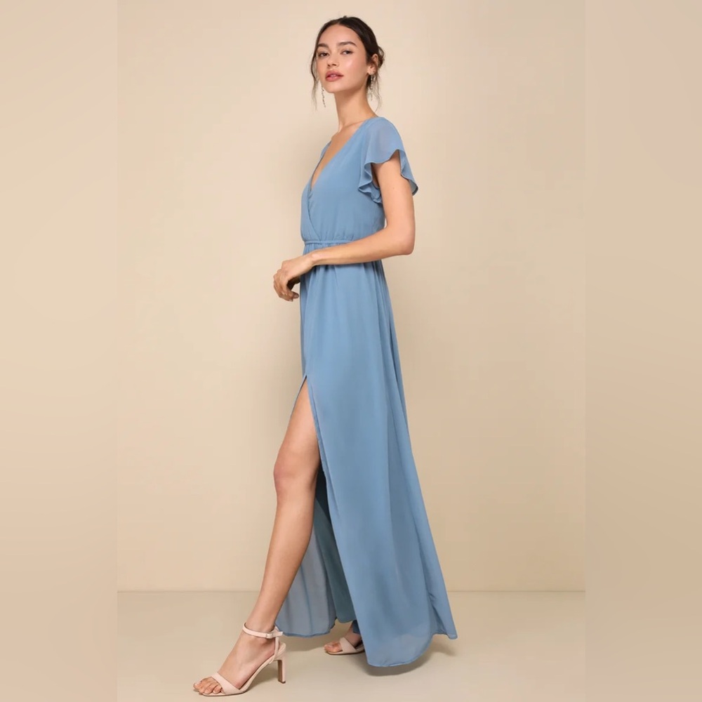 Lulus Slate Blue “Lost in the Moment” Maxi Dress